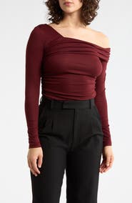 Elodie One Shoulder Long Sleeve Ruched Top
