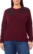 CeCe Floral Appliqué Crewneck Sweater