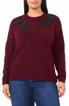 Floral Appliqué Crewneck Sweater