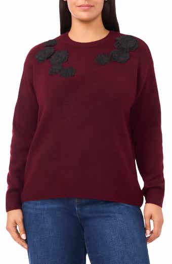 Floral Appliqué Crewneck Sweater