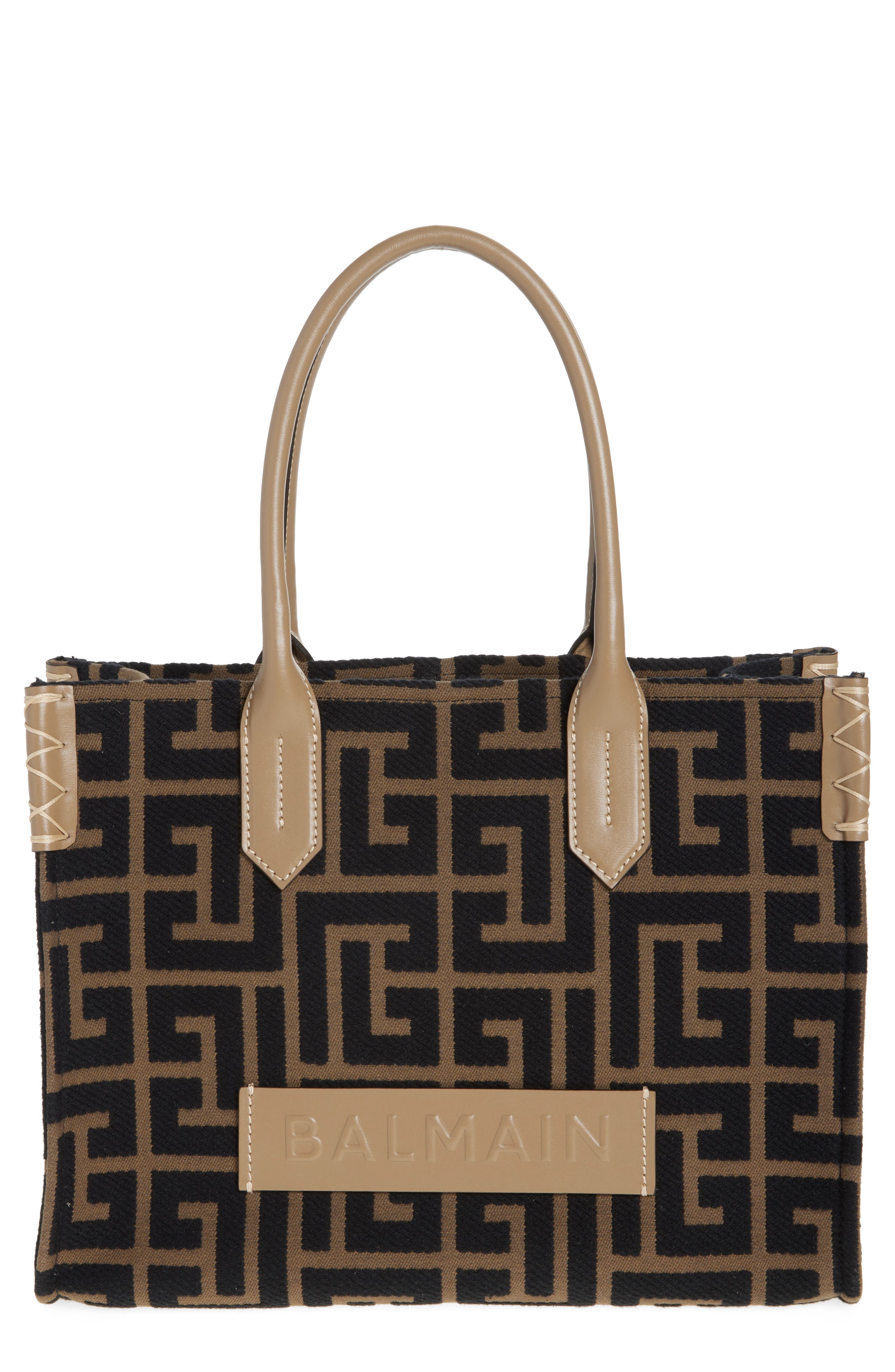Balmain B-Army Monogram Jacquard Shopper Tote, Main, color, 