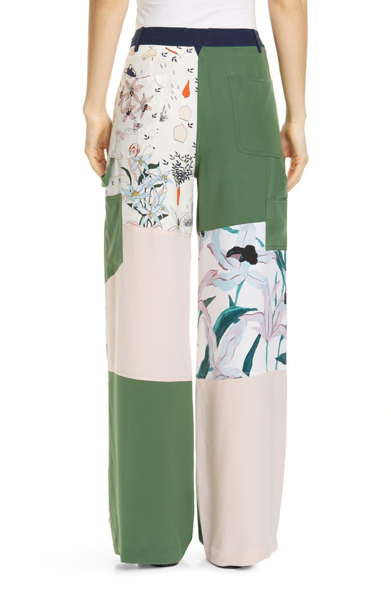 Tory Burch Patchwork Silk Cargo Pants, Alternate, color, 