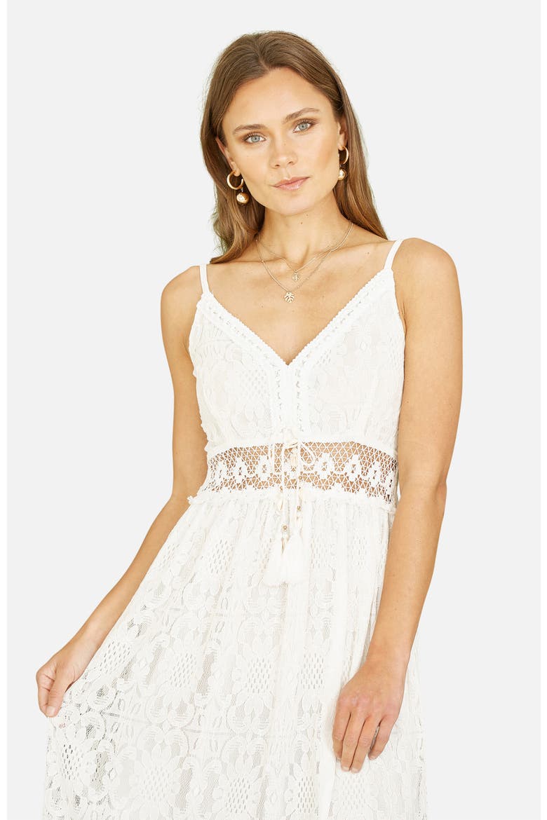 Lace Embroidered Tassel Tie Midi Dress, Alternate, color, White