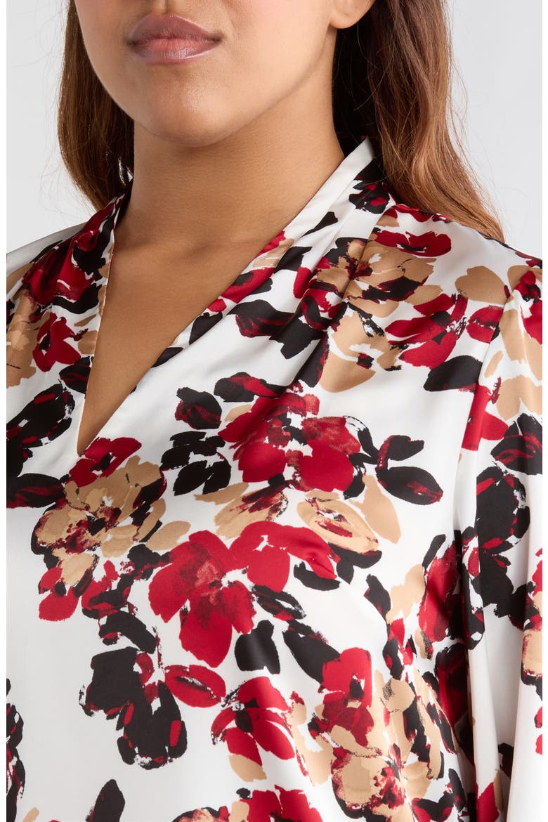 Floral Print Pleated Shoulder Top, Alternate, color, VANILLA ICE MULTI