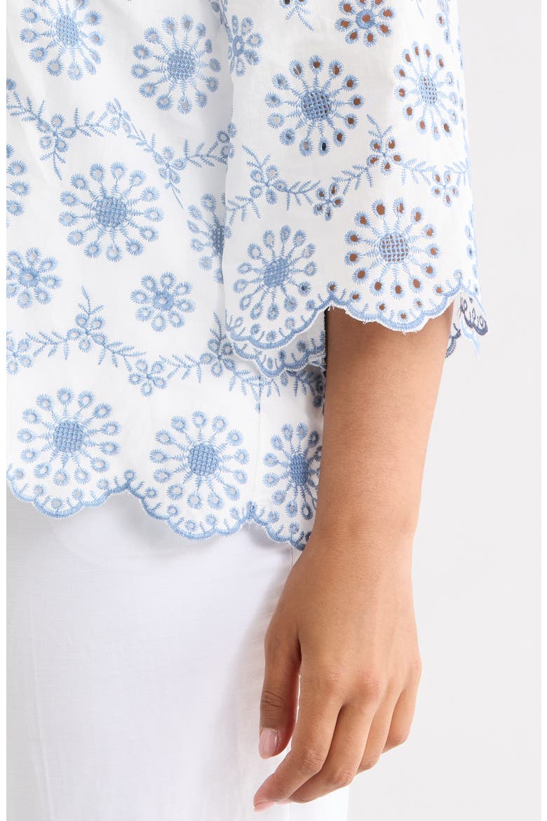 Scallop Eyelet Button Up Shirt, Alternate, color, CRISP WHITE/LAGOON