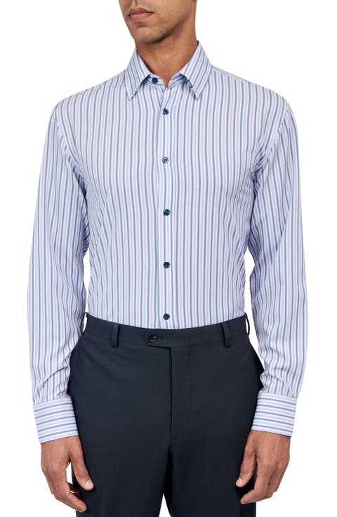 Regular Fit Stripe Performance Stretch Dress Shirt (Regular & Big)