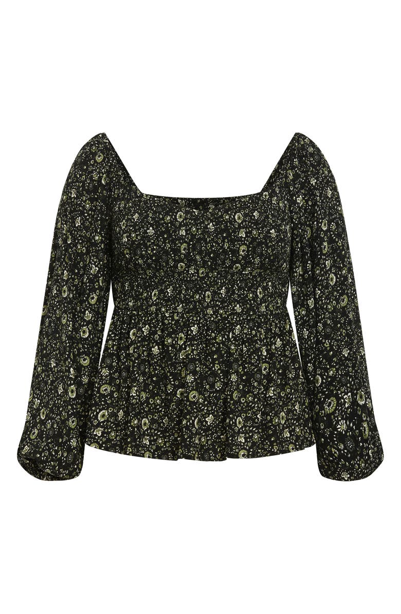 City Chic Monroe Smocked Top, Main, color, Olive Ditsy