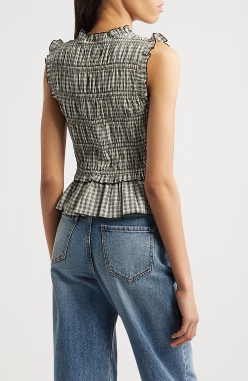 Rails Martine Gingham Smocked Ruffle Crop Top In Ivory Jet Gingham