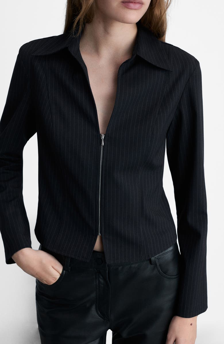 MANGO Pinstripe Zip Front Shirt, Alternate, color, 