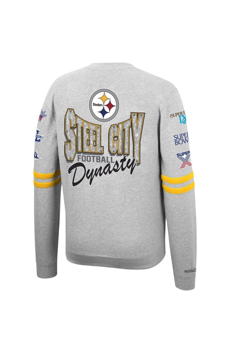 Mitchell & Ness Men's Mitchell & Ness Heathered Gray Pittsburgh Steelers Allover Print Fleece Pullover Sweatshirt, Alternate, color, 
