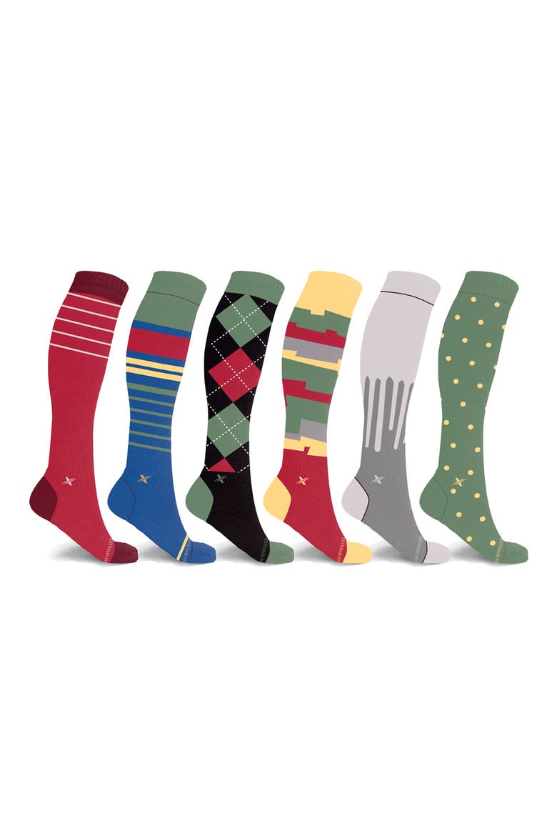 Assorted 6-Pack Graduated Compression Crew Socks, Main, color, GREEN MULTI