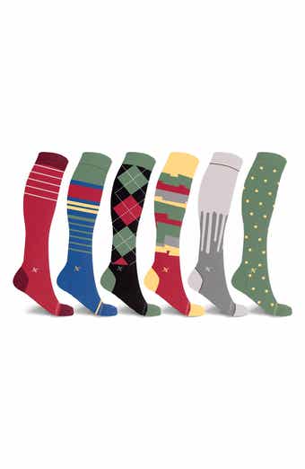Assorted 6-Pack Graduated Compression Crew Socks