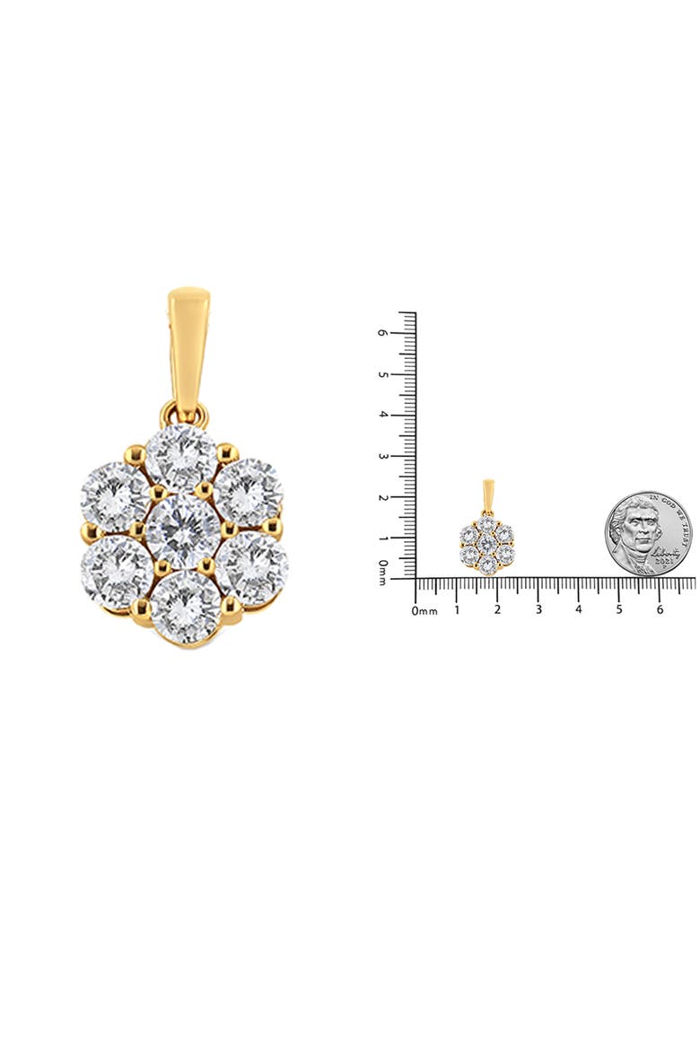 14K Yellow Gold 2.00 Cttw Brilliant Diamond 7 Stone Flower Cluster Pendant Necklace, Alternate, color, Yellow