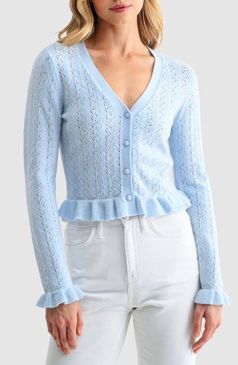 Pointelle Ruffle Hem Crop Cardigan