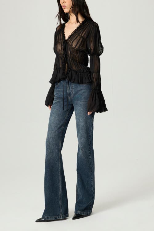 Nocturne Ruched Sheer Blouse In Black