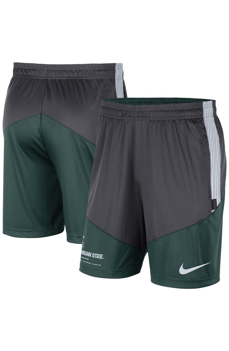 Nike Men's Nike Charcoal/Green Michigan State Spartans Team Performance Knit Shorts, Main, color, Charcoal