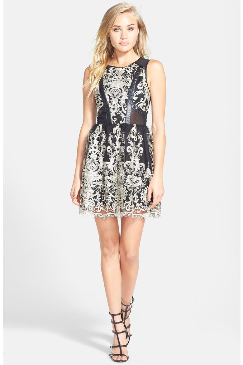 ASTR Embroidered Sleeveless Dress (Nordstrom Exclusive), Main, color, BLACK/ GOLD