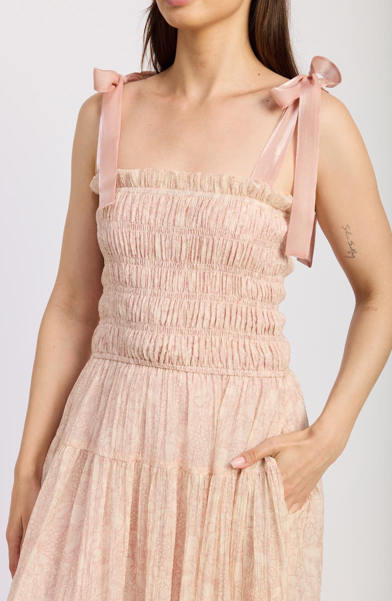 En Saison Geraldine Smocked Tie Strap Maxi Dress, Alternate, color, Natural Pink