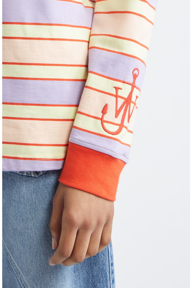 Oversize Stripe Contrast Trim Long Sleeve Polo, Alternate, color, PINK/ MULTI
