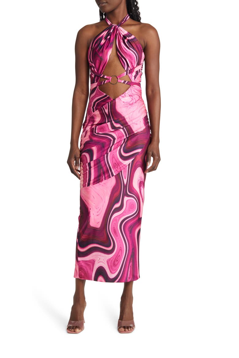 Azelea Halter Neck Midi Dress, Main, color, VIOLET SWIRL