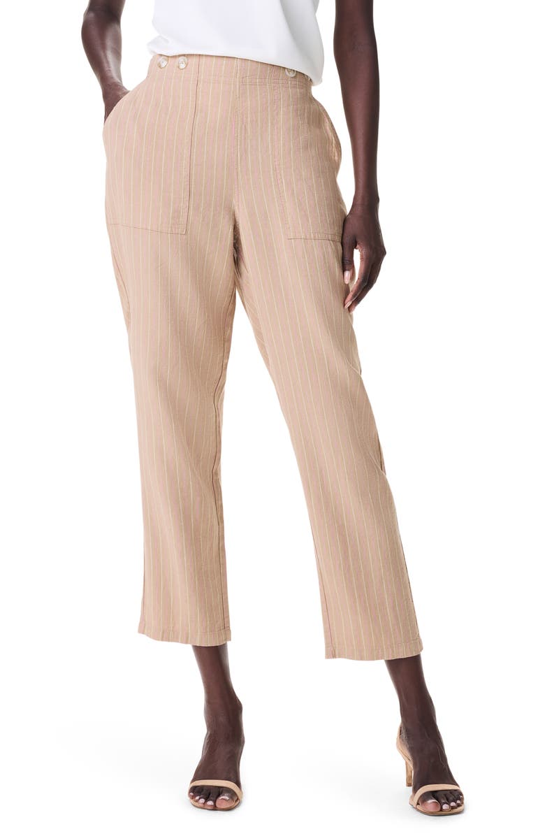 NIC+ZOE Central Park Pinstripe Linen Blend Ankle Pants, Main, color, Neutral Multi