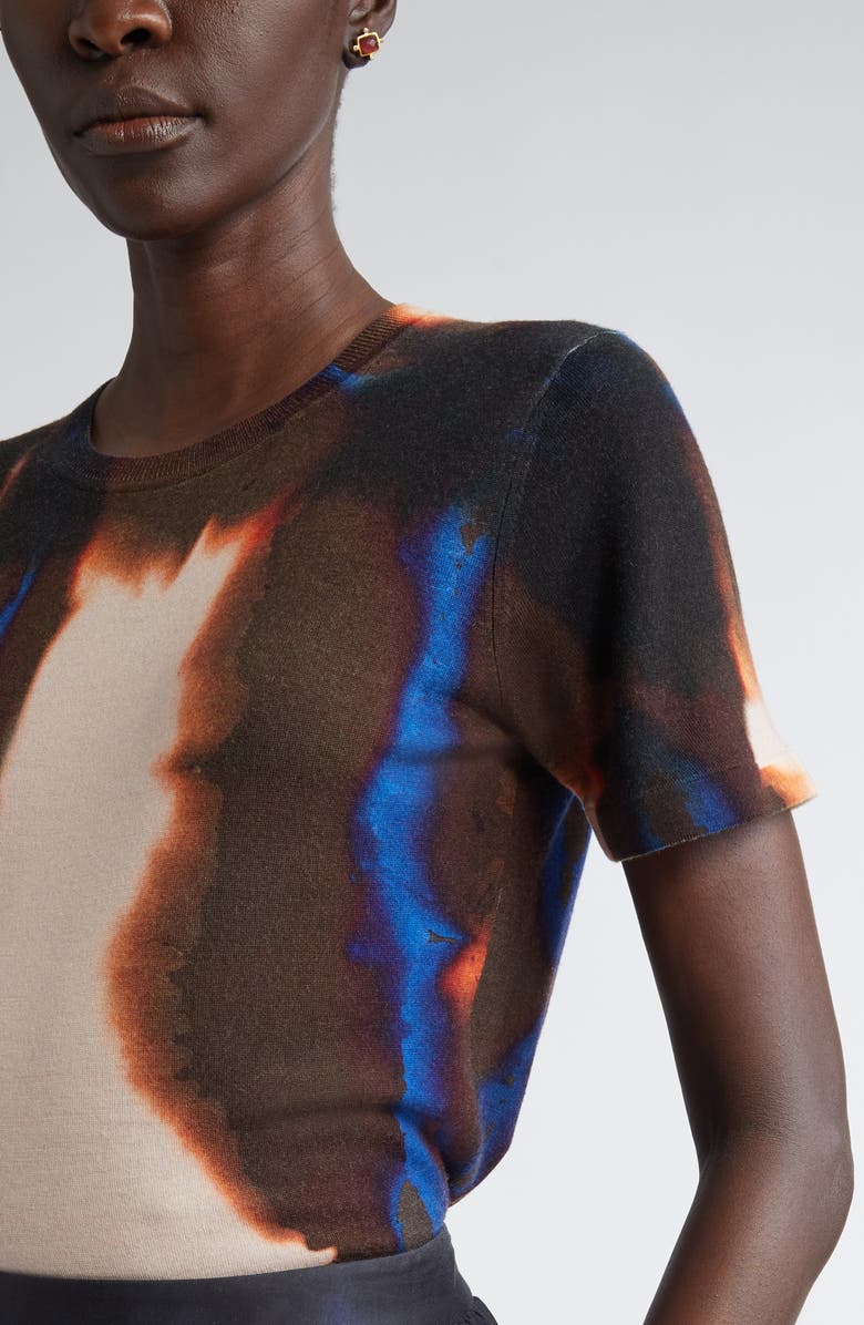 Jason Wu Collection Burned Stripe Short Sleeve Merino Wool Sweater, Alternate, color, Almond Multi