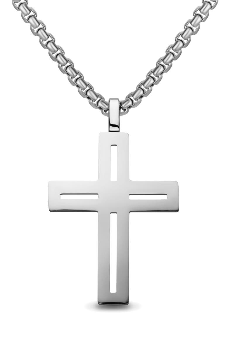 Men's Cut-Out Cross Necklace, Main, color, SILVER