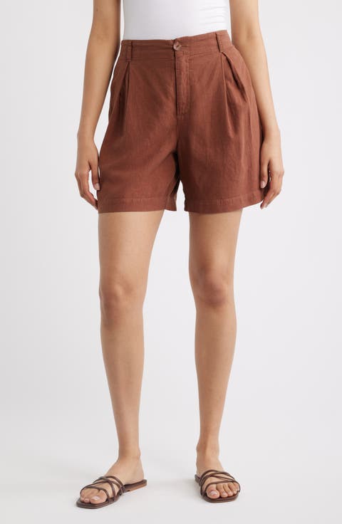 Linen Blend Pleat Shorts