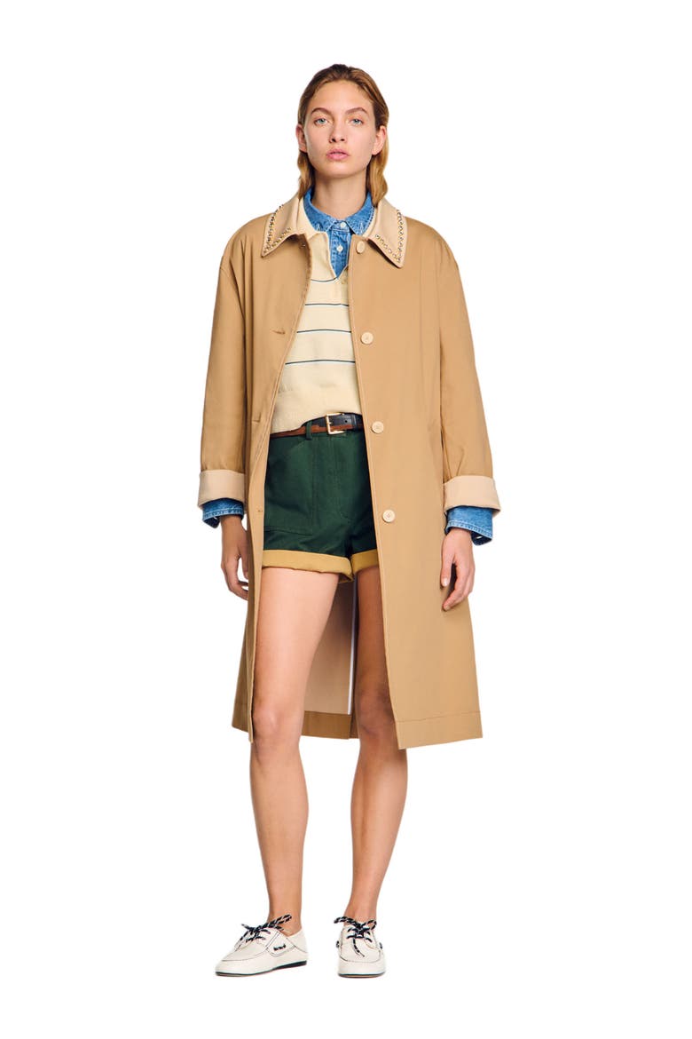Trench coat with rhinestone collar, Alternate, color, Camel