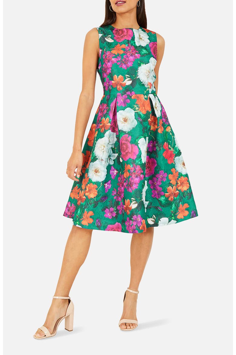 Floral Skater Dress, Alternate, color, Green