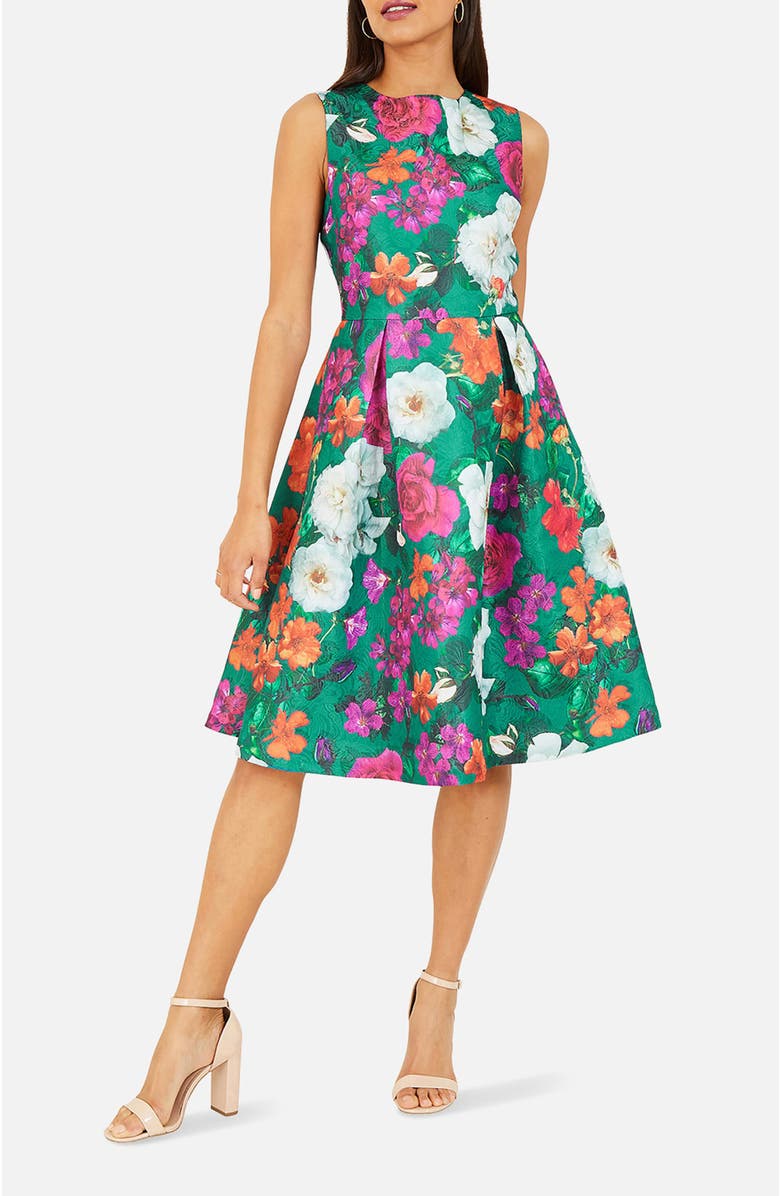 Yumi Floral Skater Dress, Alternate, color, Green