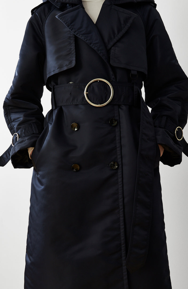 CAALO Sustainable Down Filled Satin Trench Coat, Alternate, color, Navy