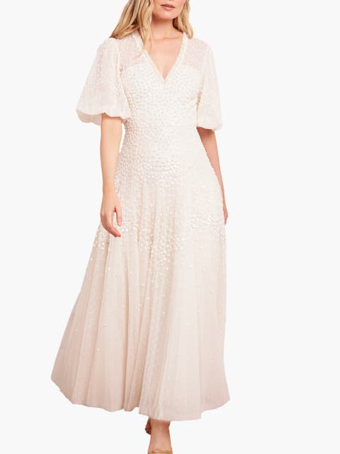 Scallop Sequin V-neck Ankle Gown