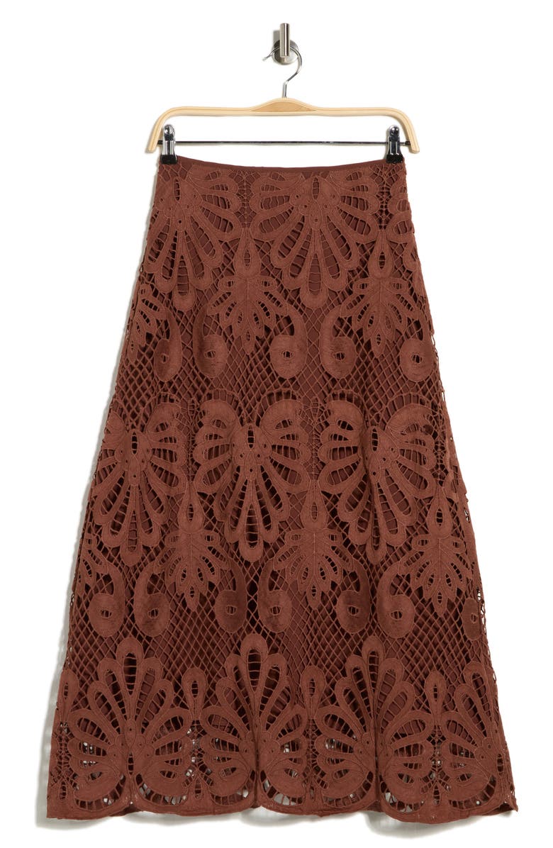 NSR Lace Trim A-Line Skirt, Main, color, Brown