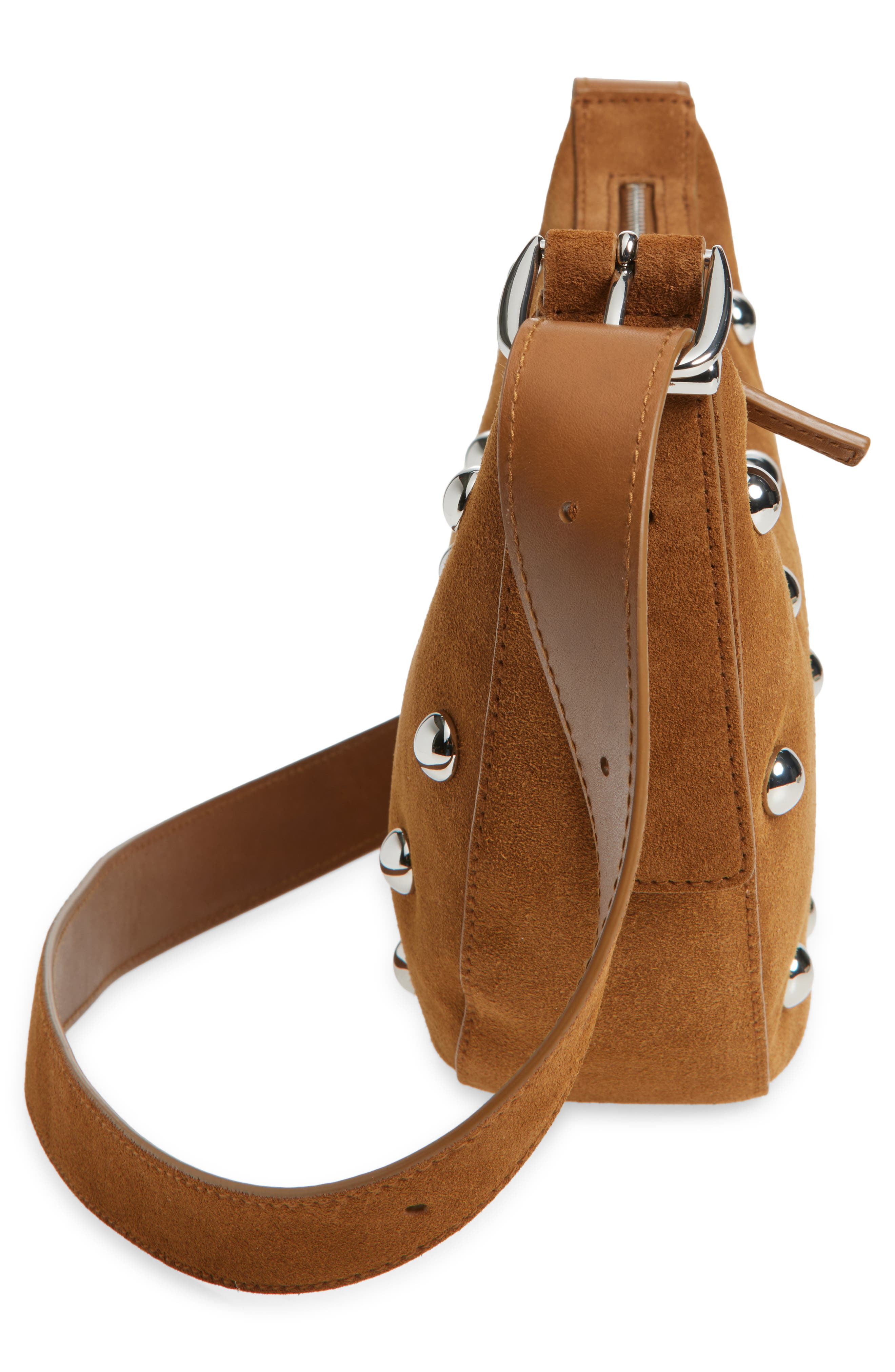 Madewell Studded Crescent Suede Sling Bag, Alternate, color, Dried Acorn