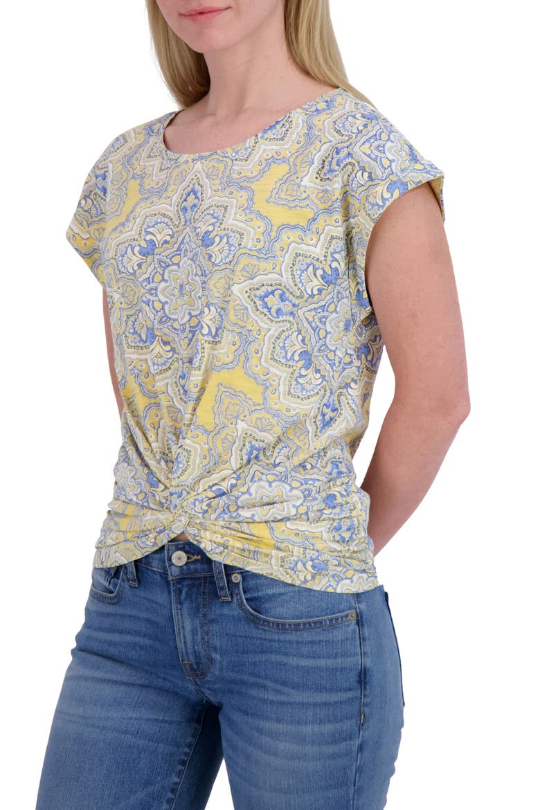 Medallion Print Cotton & Modal Crewneck T-Shirt, Alternate, color, MUSTARD MULTI