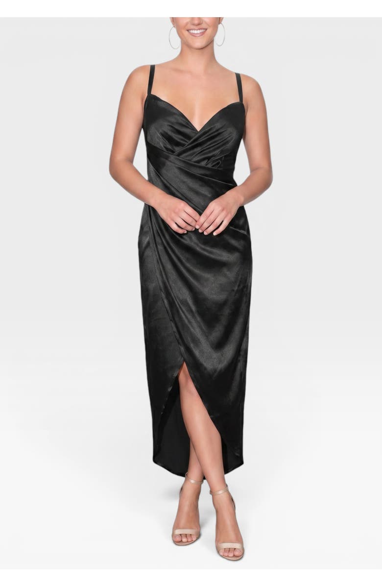RACHEL Rachel Roy Bree Satin Wrap Midi Dress, Main, color, Black