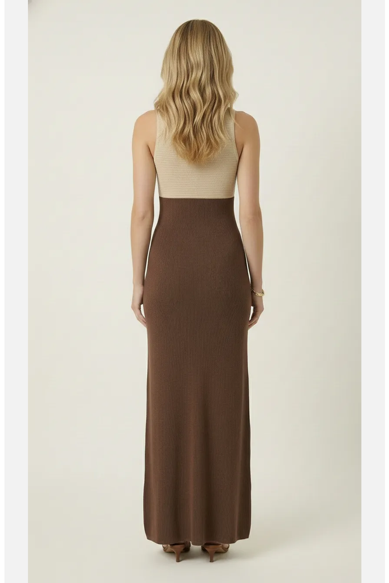 Sleeveless Knit Two Tone Maxi Dress, Alternate, color, Oatmeal / Chocolate