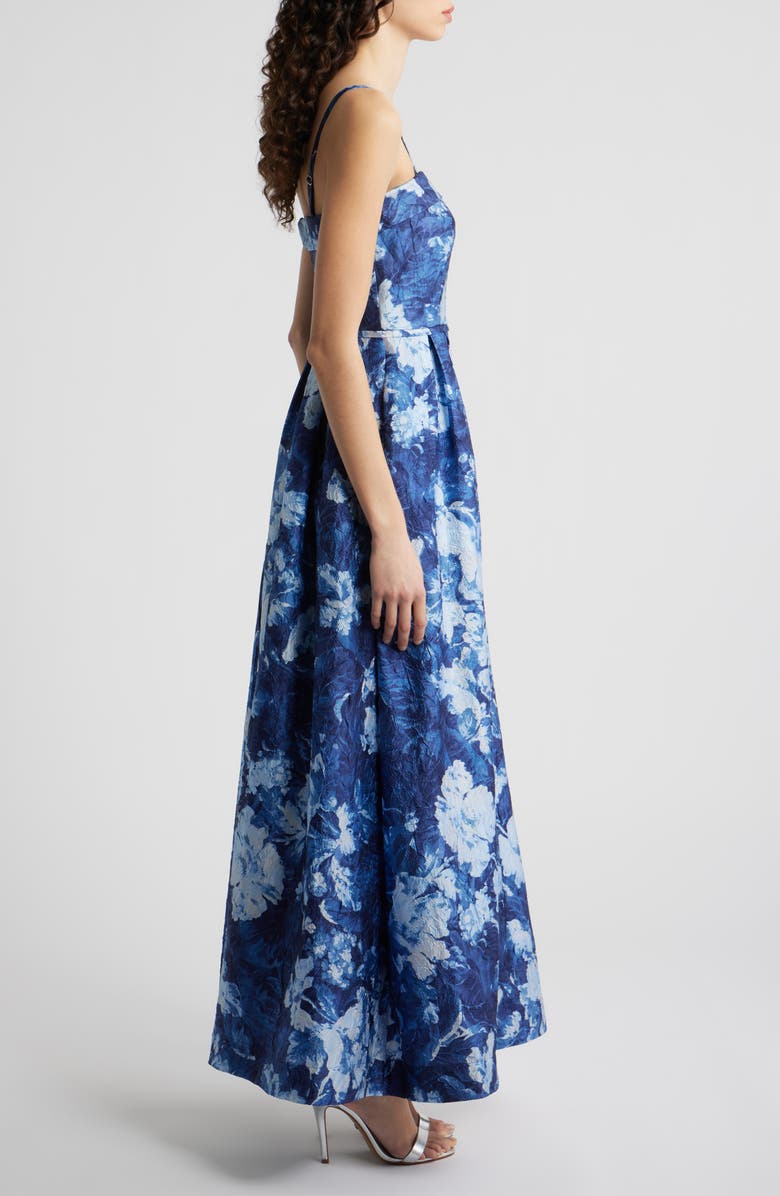 Tahari ASL Crinkled Floral Gown, Alternate, color, Navy