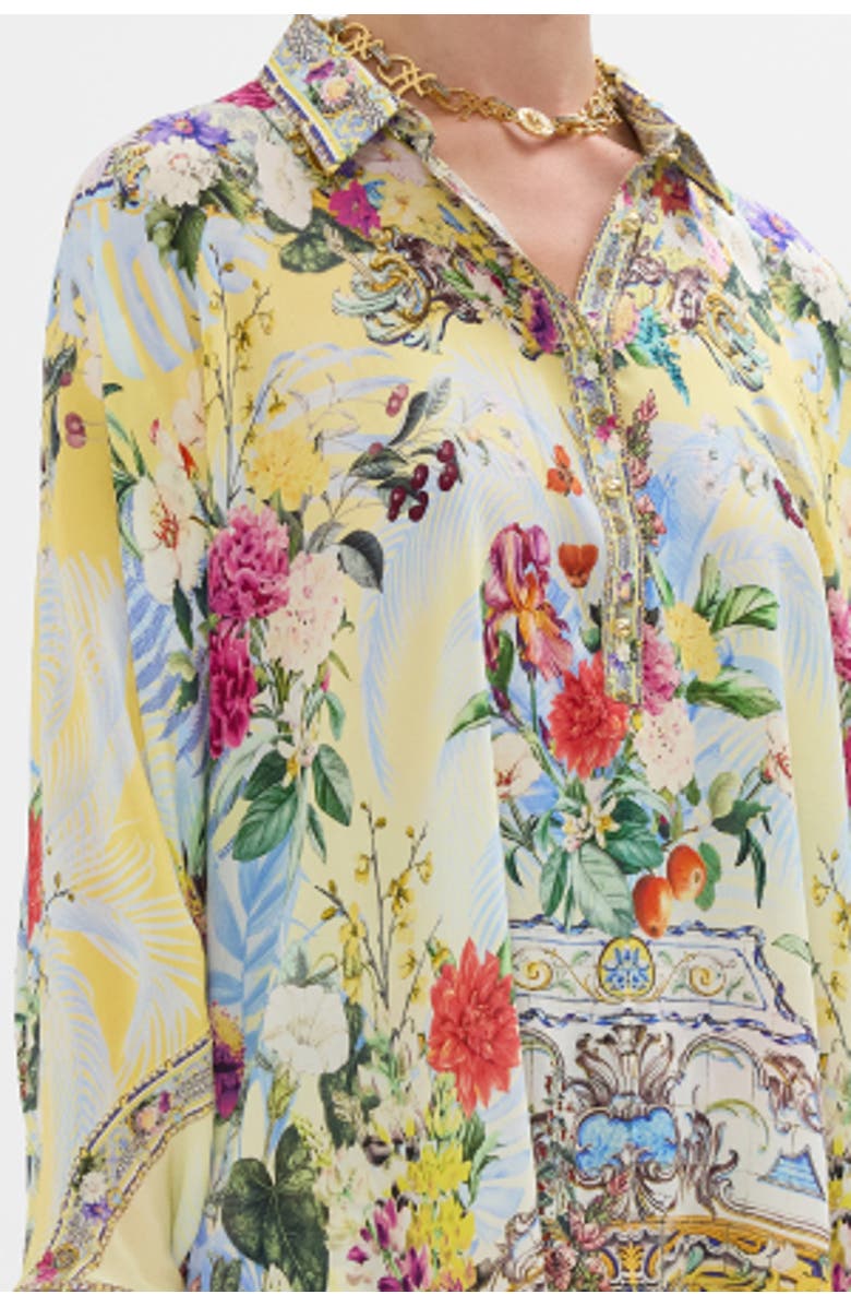 Camilla Button Up Top With Draped Back Flor Fantastica, Alternate, color, Flor Fantastica