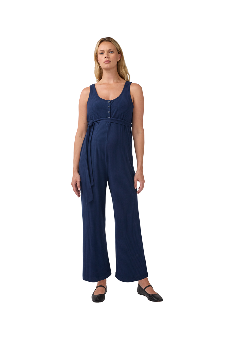 Sleeveless Wide Leg Knit Maternity Jumpsuit, Main, color, Navy