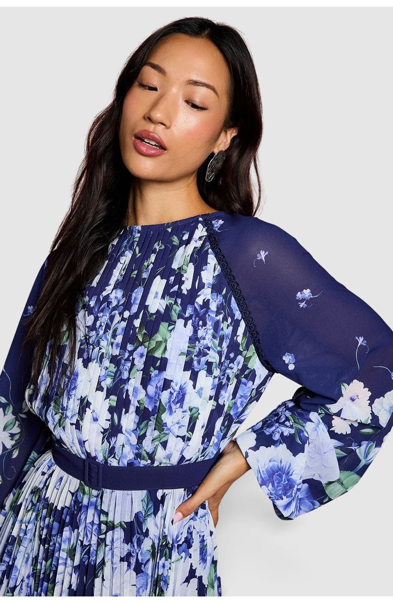 Coast Floral Pleated Georgette Midi Dress, Alternate, color, Navy