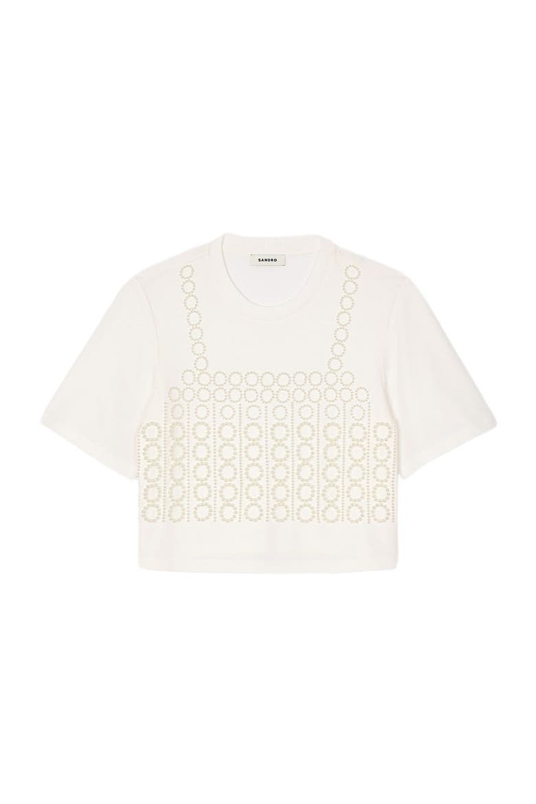 Beaded cropped T-shirt, Alternate, color, White