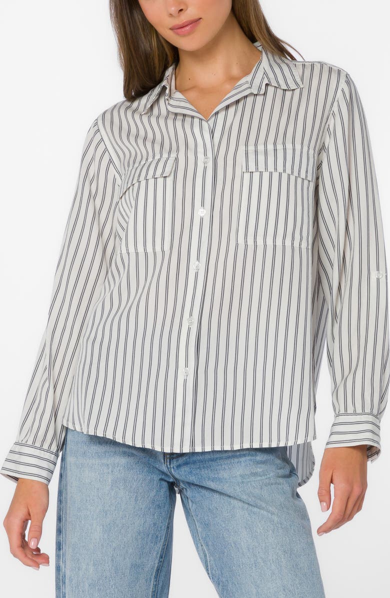 VELVET HEART Talma Roll Tab Sleeve Button-Up Shirt, Main, color, Mood Indigo Stripe