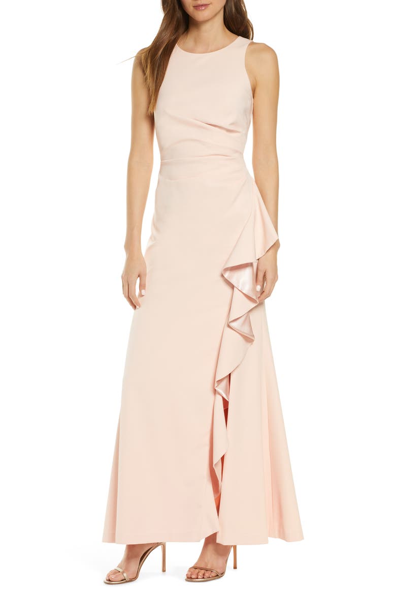 Ruffle Slit Trumpet Gown, Main, color, BLUSH