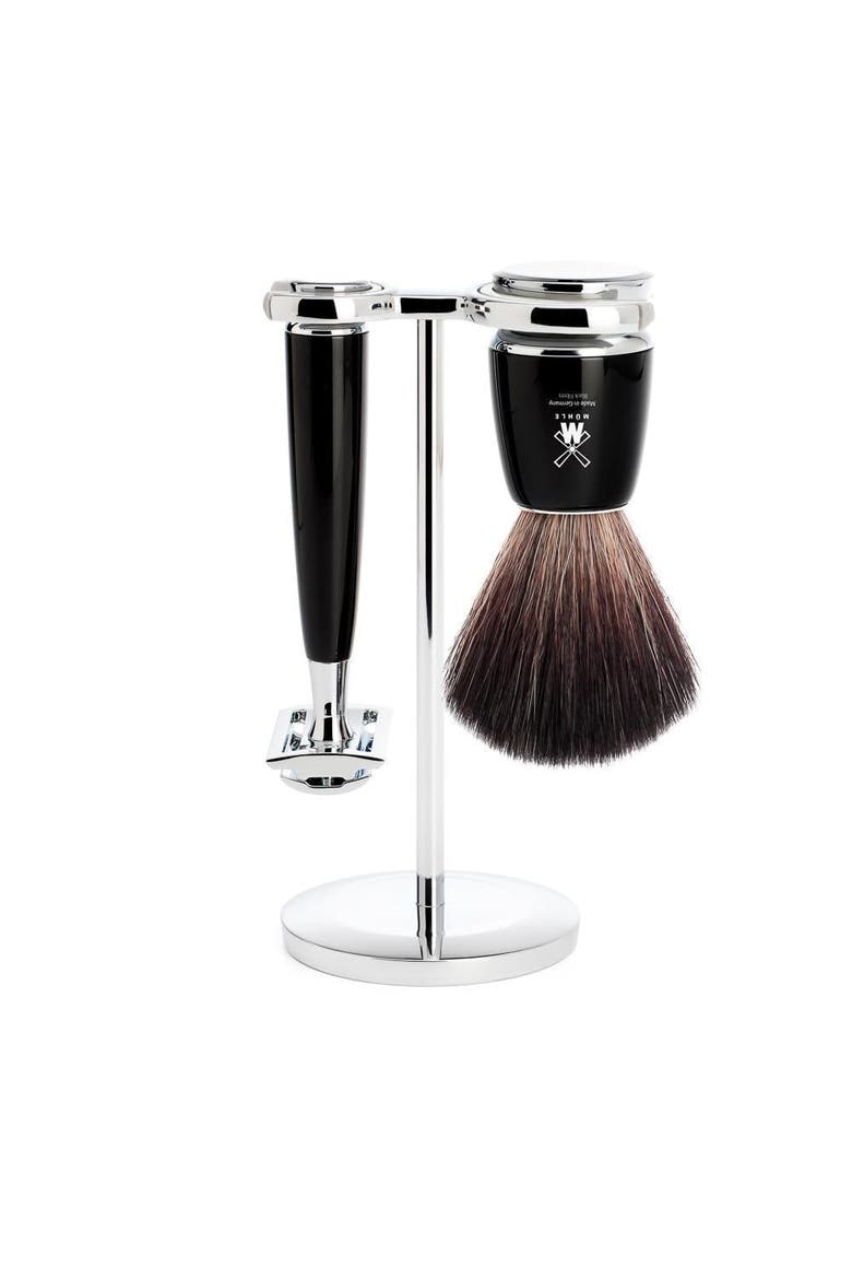 Rytmo Black 3-Piece Black Fiber & Safety Razor Shaving Set, Main, color, Black