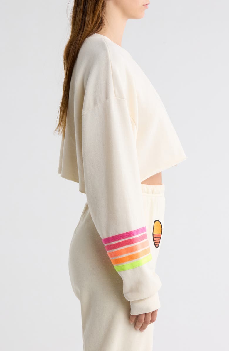 Aviator Nation Rugby Stitch Crop Sweatshirt, Alternate, color, Vintage White/ Neon