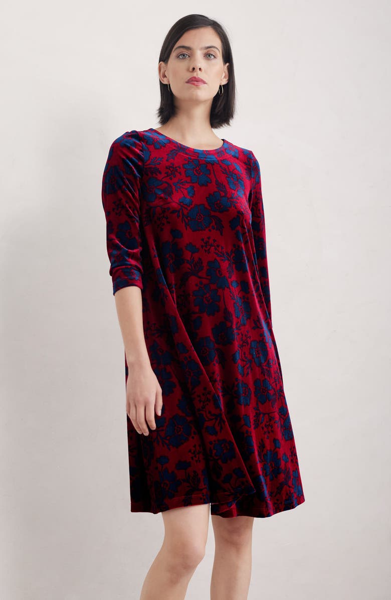 Seasalt Cornwall Mahona Floral Print Velvet Shift Dress, Alternate, color, 