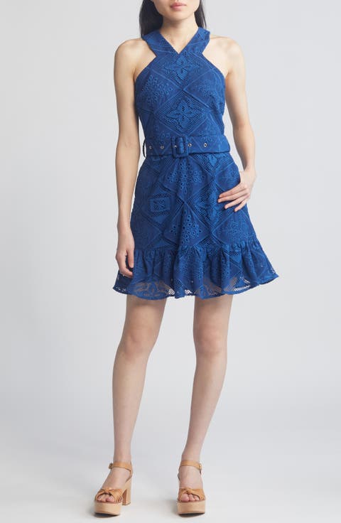 Braylee Lace Eyelet Belted Sleeveless Minidress