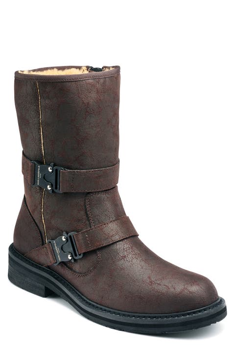 Faux Shearling Lined Double Buckle Boot (Men)